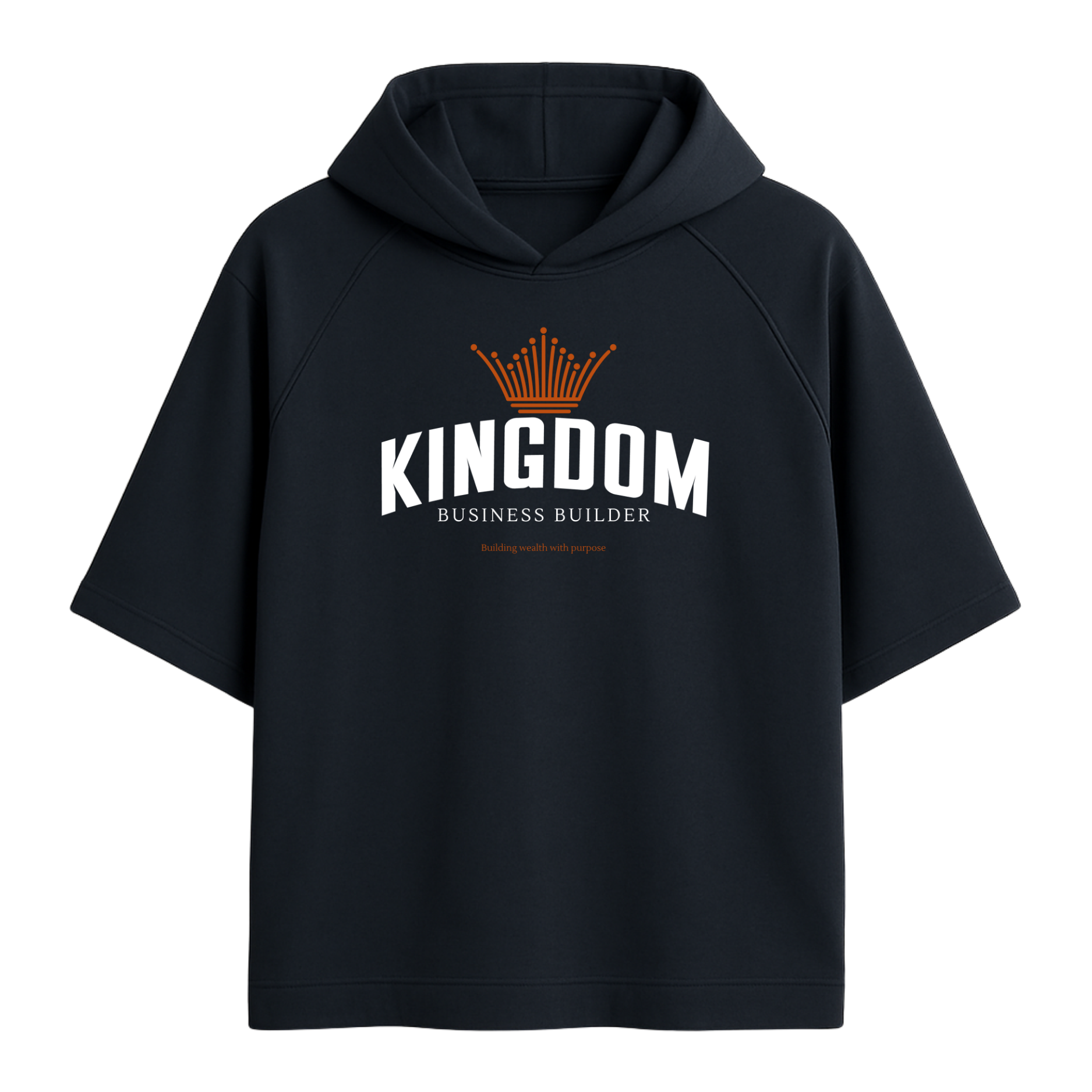 Black hoodie with 'Kingdom Business Builder' text and logo on a white background